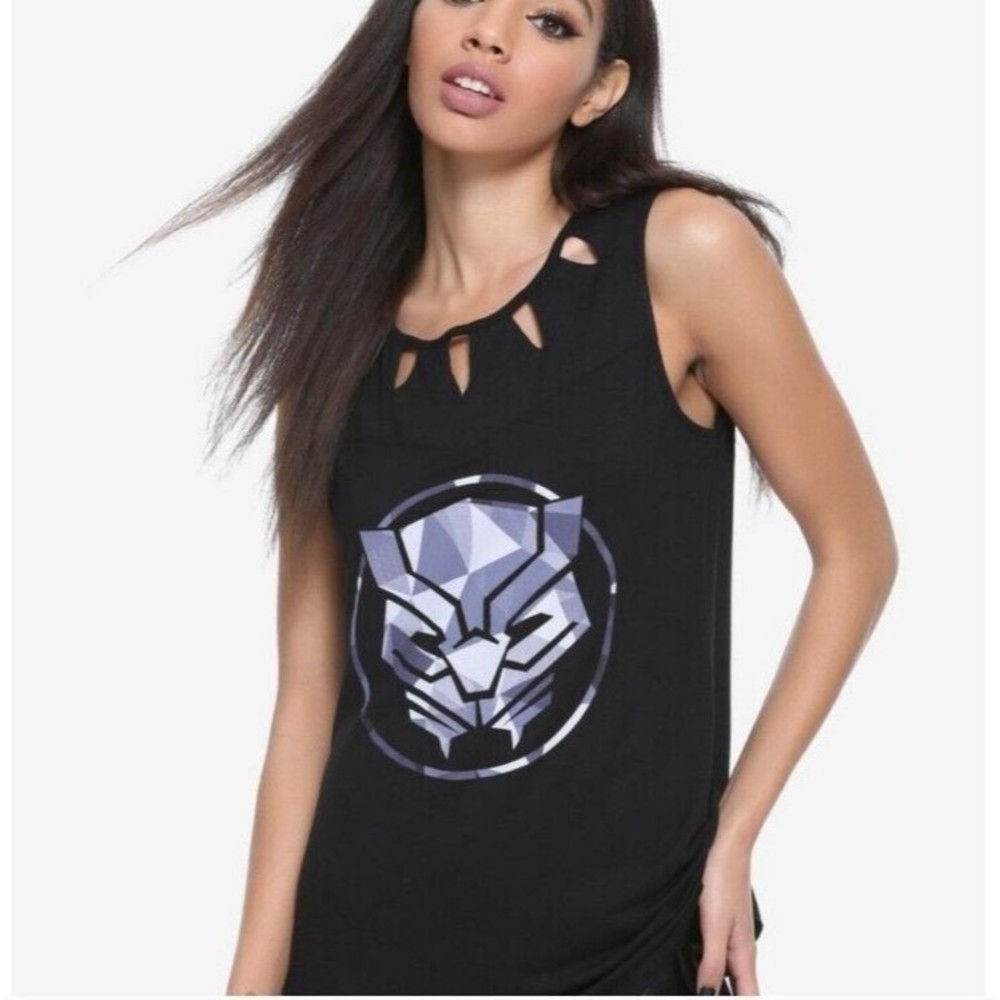 Marvel Black Panther Logo Tank Top Black Cut Out Mesh Upper Back Juniors Small